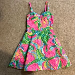 Lily Pulitzer Fit and Flare Bustier Dress Strapless Blue Green Pink Size 0